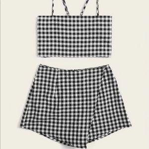 Gingham Self-tie Cami Top and Skorts Set
